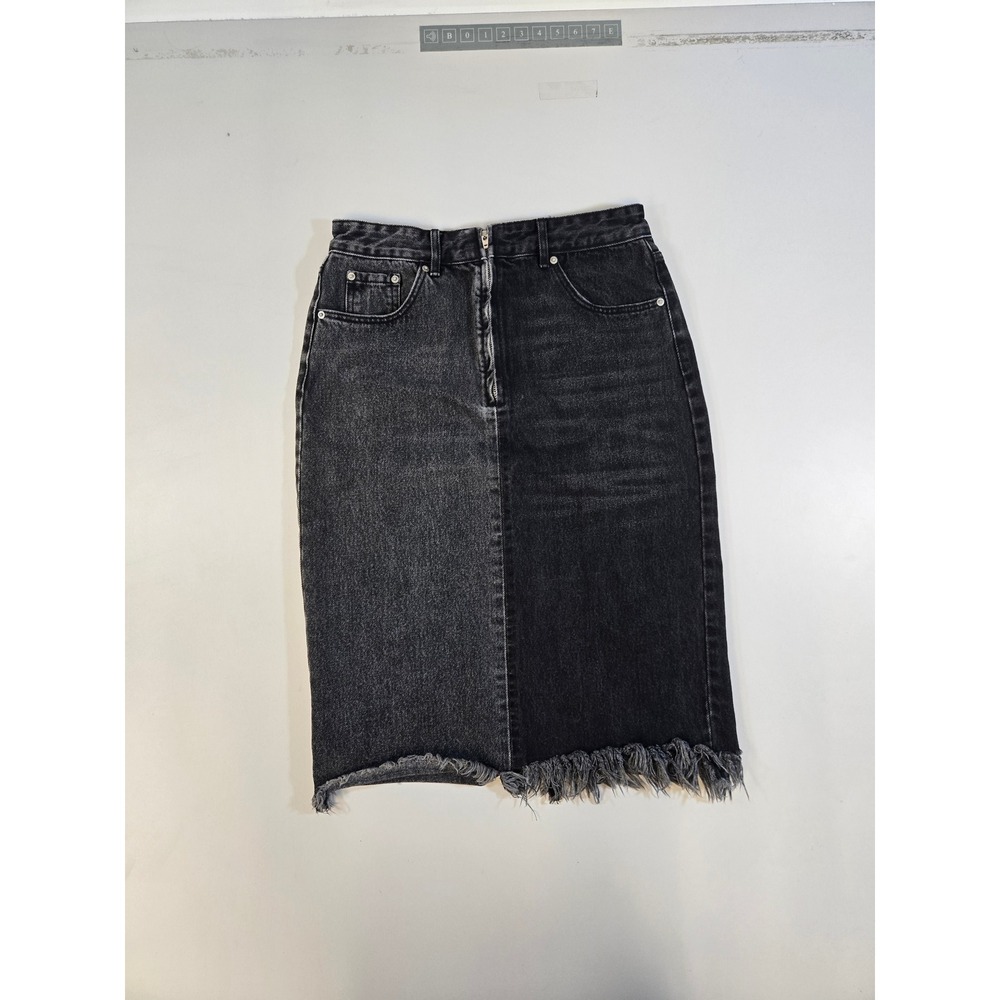 Zara Trafaluc Two Tone Denim Pencil Skirt Black Grey Frayed Hem Refixd Small